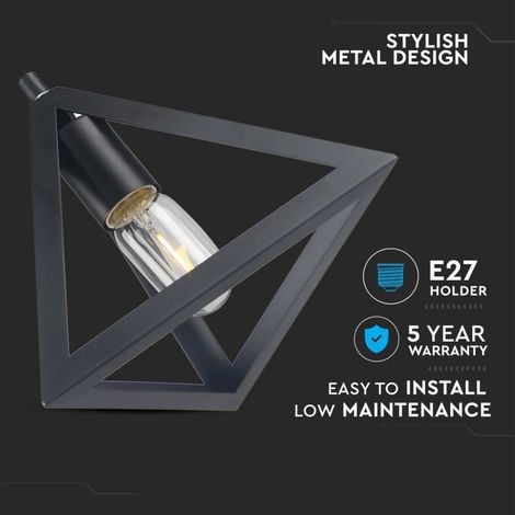 Lampadario a Sospensione Forma Piramide in Metallo Colore Nero Opaco Con Portalampada E27 Max 60W SKU-3832 (1/5)