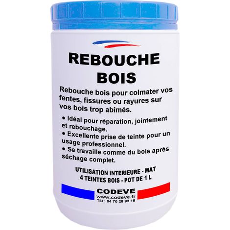 Codève Bois – Pâte à bois incolore 1 L – Rebouche pour fissures et trous – Prêt à l'emploi à la spatule – Excellente prise de teinte professionnelle