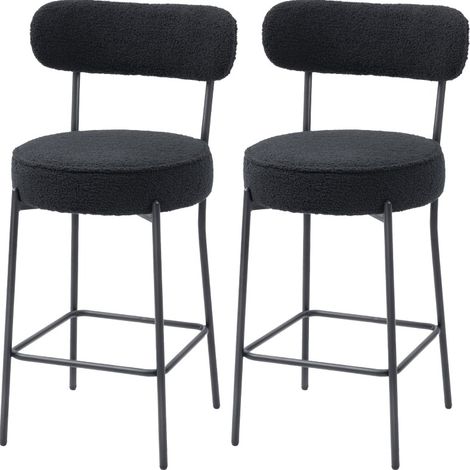 Set de 2 tabourets de bar avec assise en fleece et repose-pieds, cadre métallique noir (1/5)