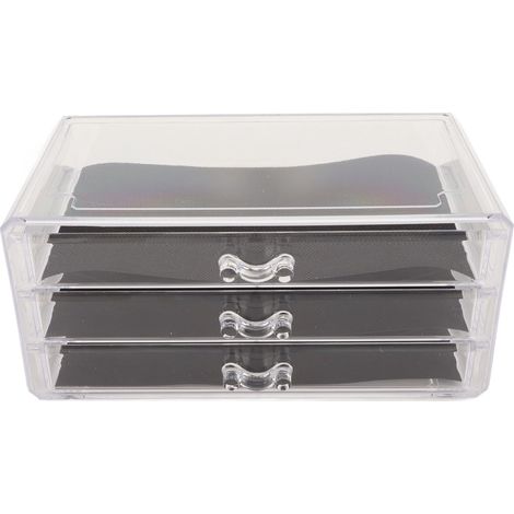 Coffret de rangement acrylique transparent 3 tiroirs anti-poussière, plateau amovible en maille noire, empilable, organisateur de bijoux pour maison et salon