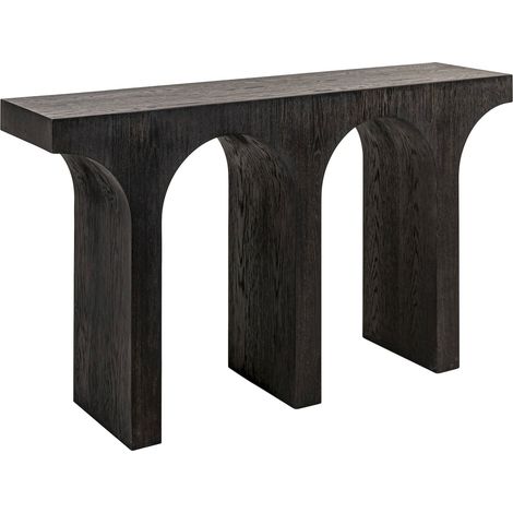 Console design chêne foncé base sculpturale ambiance élégante - chêne foncé profond