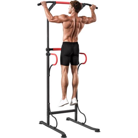 Multifunktionaler Trainingsturm aus Stahl, höhenverstellbare Klimmzugstation mit Griffen, Fitnessständer für zu Hause, schwerlasttauglich, bis 150 kg, Heimtrainer