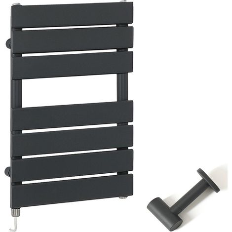 Milano Lustro Electric Anthracite Flat Panel Heated Towel Rail Radiator with Simple Heating Element and Cable Cover - 600mm x 400mm (1/5)