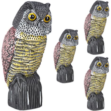 Chouette épouvantail, lot de 4, tête à hochement, statue décorative sur pieds, pour le jardin, balcon, terrasse, coloré
