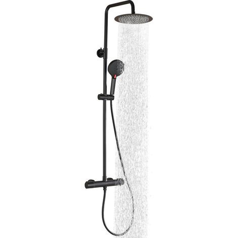 Duschset Thermostat Schwarz mit 25cm Regendusche & 3 Strahlarten (1/5)