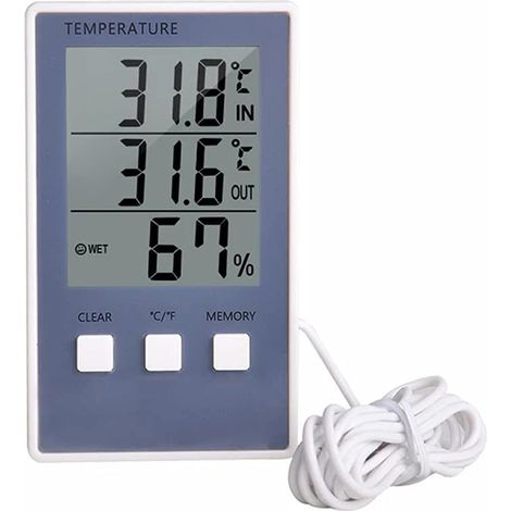 Termometro/igrometro digitale per interni/esterni con visualizzazione di temperatura e umidità, monitor per stazione meteorologica, indicatore e schermo LCD.