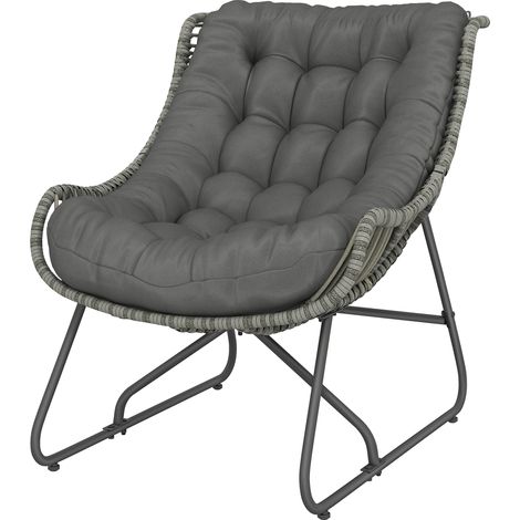 Fauteuil en rotin avec sangles de coussin, fauteuil d'extérieur rembourré en polyrotin, fauteuil en osier jusqu'à 120 kg
