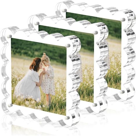 cadres photo transparents magnétiques en acrylique pouces double face bords festonnés 4 x 4 Lot de 3 (1/5)