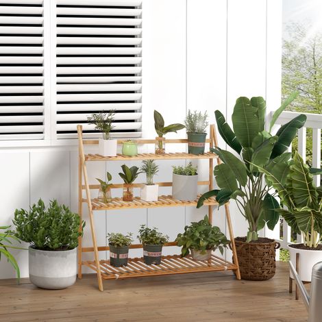 Échelle Pliable Fleurs Plantes Intérieur Extérieur Aménagement Bambou Naturel 100x39x97cm