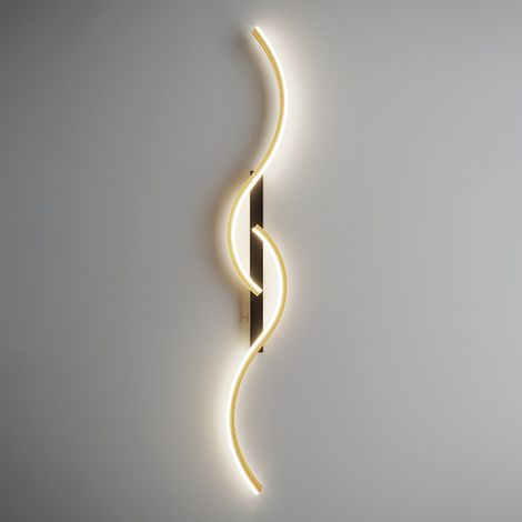 Applique murale LED 60 cm, lampe de chevet créative, luminaire décoratif d'intérieur, applique murale incurvée, lumière chaude 3000 K, noir et or (1/5)