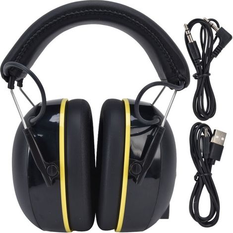 Cuffie antirumore, comode e ricaricabili con Bluetooth e connessione stabile, batteria da 1000 mAh, resistenti e sicure per falciatura e lavori edili. (1/5)
