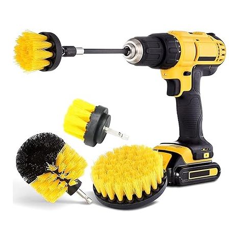 Kit de 3 Brosses pour Perceuse - Nettoyage Profond Voiture, Jantes, Carrelage & Cuisine - Accessoire pour Visseuse/Perceuse avec Têtes Conique, Plate et Ronde (1/5)