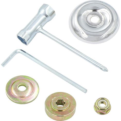 Kit adaptateur de lame pour coupe-bordures et débroussailleuses à arbre droit – Inclut plateau de poussée (6 dents) et protection (1/5)