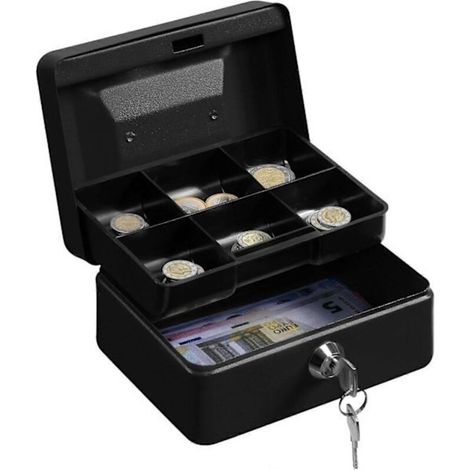 Cassettino per risparmi con serratura e 2 chiavi – Salvadanaio in metallo sicuro per monete – Design compatto ed elegante nero