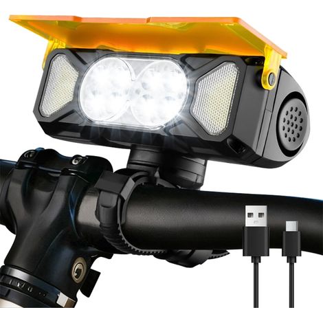 Luz de bicicleta superbrillante, 2 modos, faro recargable con bocina, diseño impermeable, que garantiza una conducción segura por la noche. (1/3)