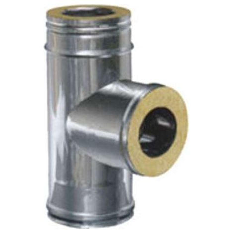 MARAL Gomito T Inox Doppia Parete Acciaio Inox Aisi 316L Parete Interna Acciaio Inox Aisi 304 Parete Esterna Isolamento in Lana di Roccia 25 mm Finitura Lucida colore Acciaio (1/2)