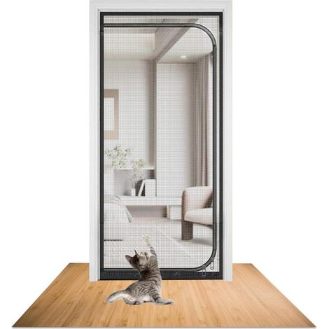 Filet pour chat pour balcon avec fermeture éclair, pour empêcher les chats de courir, Anti-moustiques,écran de porte en maille70x200cm (noir) (1/5)