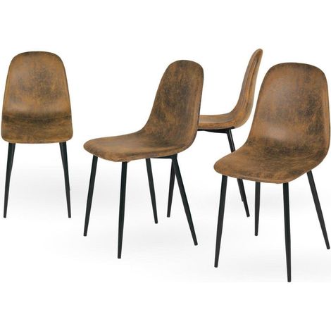 4er Set Esszimmerstühle Vintage Wildleder Schwarz Stahlbeine (1/5)