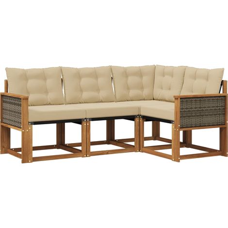 Set di divani da esterno con cuscino 4 pz Salotto da Giardino Naturale e Beige (1/5)