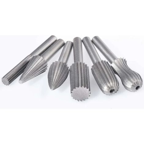 Lntyq Lot de 6 fraises rotatives en tungstène double coupe 6 mm Queue en tungstène Embouts de limage/gravure/meulage pour outils rotatifs (1/5)