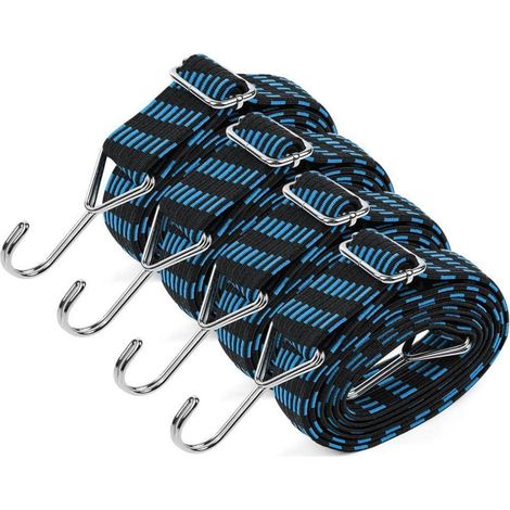 Spanngummi mit Haken, 4 Stück, 1m x 3cm, verstellbar, rostfrei, schwarz & blau (1/5)