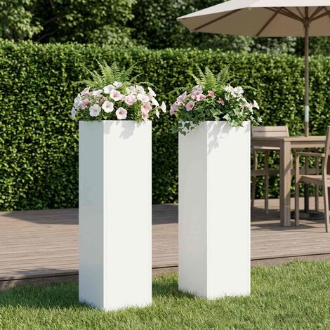 vidaXL Cache-pot de jardin 2 pc Blanc 20 x 20 x 75 cm (1/5)