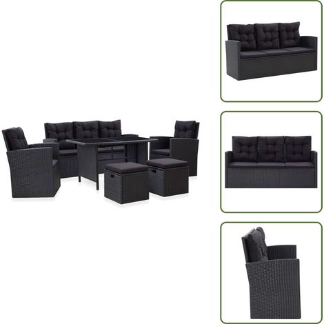 Cuscini da giardino - vidaXL Set Divani da Giardino 6 pz con Cuscini in Polyrattan Nero - Divano in rattan