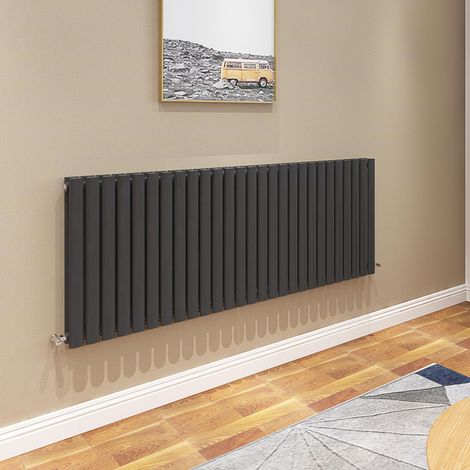 AICA Oval Column Radiator 600x1593mm Central Heating Horizontal Double Stylish Black (1/5)