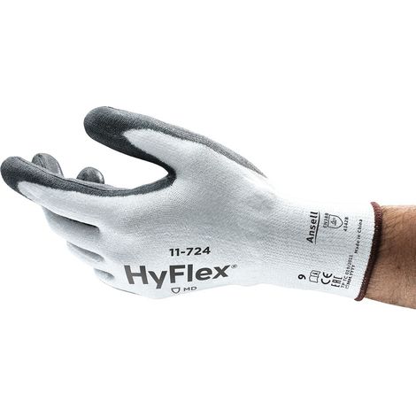 Gants de manutention Ansell HyFlex 11-724 taille 7, Résistant à l'abrasion, 1 Paire, Blanc ( Prix pour 1 paire )