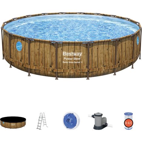 Piscina Desmontable Tubular Bestway Power Steel Diseño Madera 549x122 cm Depuradora Cartucho de 5.678 L/H con Cobertor Escalera (1/10)