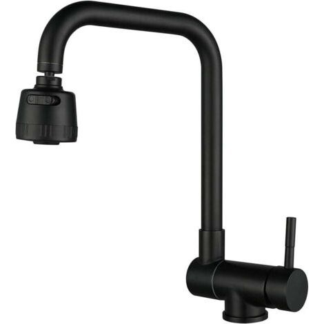 BARKBUSTERS -Mitigeur Cuisine Rabattable,robinet Cuisine Rabattable Sous Fenetre Avec 2 Jets, acier inoxydable 304 Robinet Évier Pivotant à 360° (noir) (1/4)