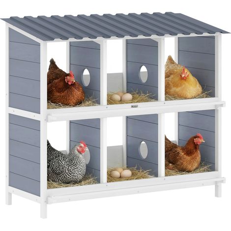 Nichoir surélevé en bois pour poules, avec 6 compartiments et 2 perchoirs, pour petit clapier, 102 x 50 x 91 cm, gris.