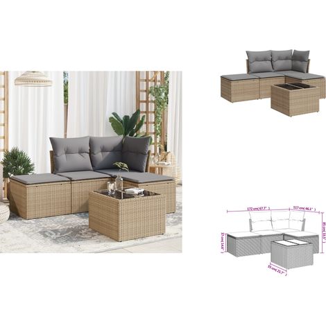 Salon de jardin avec coussins 5 pcs beige résine tressée - Ensemble Salon De Jardin - Mobilier De Jardin - Canapé Jardin - Chaise Jardin - Table Basse Jardin (1/3)