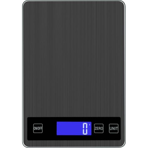 Balance de cuisine numérique, balance électronique à piles en acier inoxydable avec écran LCD, 10 kg/1 g, noire-AquaForge (1/4)