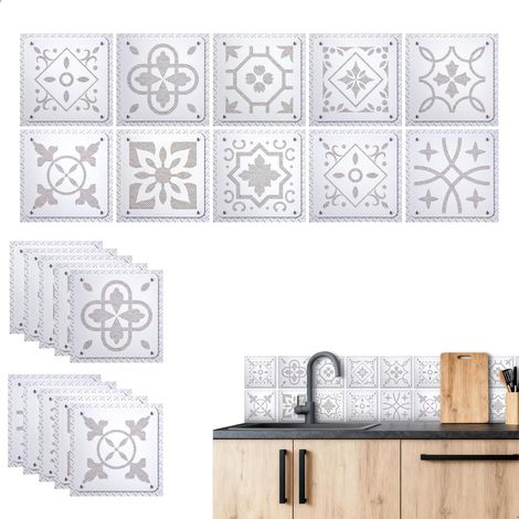 Dalle Pvc Adhesive Murale, Protege Mur Cuisine, Imperméable Et Résistant à L'Huile Stickers Muraux Cuisine, Lambris Pvc Mural Convient pour Les Cuisines, Les Salles De Bains, 15 X 15 Cm, 10 Pièces (1/5)
