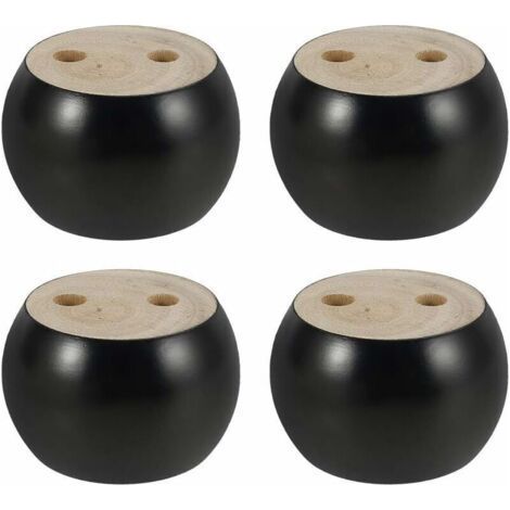 Set of 4 Round Wooden Furniture Feet, Height 5cm, for Sofa, Bed, Armchair, Wardrobe, with Screws and Ribbon (Black) (1/4)