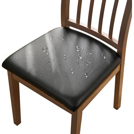 Lot de 4 housses de chaise en cuir synthétique stretch imperméables amovibles et lavables pour salle à manger, cuisine, mariage, jardin, bureau (noir, 4 pièces) (1/5)