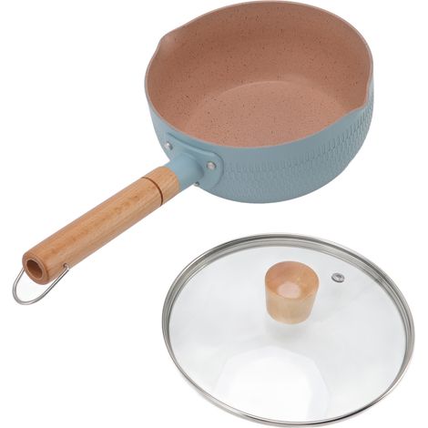 Casserole multifonctionnelle en alliage d'aluminium antiadhésif avec poignée en bois, compatible avec les plaques à induction et à gaz (bleue).