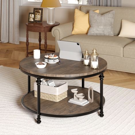 Round Coffee Table - Roman Column Design - 30.5 Inch, Wood Grain Brown - for Living Room, Balcony, Lounge (1/5)