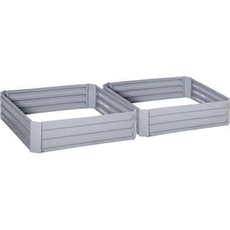 Set aus 2 Hochbeeten aus grauem Wellblech, 100x100x30 cm - Gartenbehälter für erhöhtes Gärtnern, modulares Gemüsegarten-Set, ideal für Gemüse und aromatische Pflanzen.