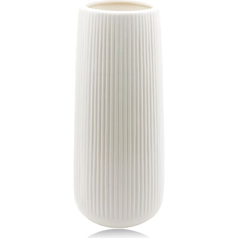 vase cotelé en céramique herbe pampa vase blanc émaillé 20 cm décoration bohème salon table manger bureau chambre (1/5)