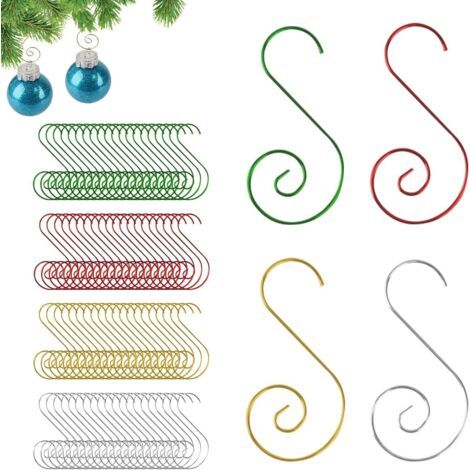Crochet pour Boule de Noel 80 pièces Attache Boule de Noel, Attache Boule de Noel, Crochet en Métal en Forme de S, Décoration d'arbre de Noël-Or/Rouge/Vert/Argent (1/5)