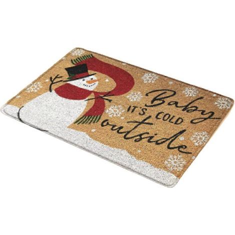Weihnachts-Fußmatte mit Schneemann-Motiv, lustiger Spruch „Kalt draußen“, Buchstaben, Teppich für den Eingangsbereich im Landhausstil, Bodenmatte, Weihnachtsdekoration für drinnen und draußen