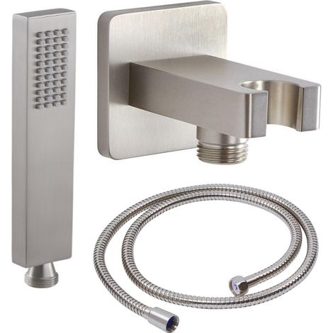 Milano Hunston Square Hand Shower Handset with Wall Bracket and Outlet Elbow - Brushed Nickel (1/5)