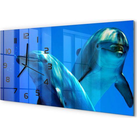 Horloge Murale Panoramique Minimaliste 60x30 cm Design Épuré Moderne Deux dauphins (1/5)