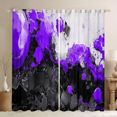 Rideau Occultant 140x260 cm Art Abstrait,Rideau Violet,Rideaux Voilage Art Fluide d'encre de Texture de Marbre Ombre,Voilage Fenetre Marbrage Noir Gradient pour Chambre Salon - 140L X 260H cm (2 Panne (1/5)