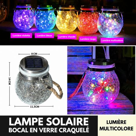 Lanterne solaire bocal Mason en verre craquelé LED multicolore réf 6224 14 × 14 × 17 cm 726 g – Livraison gratuite