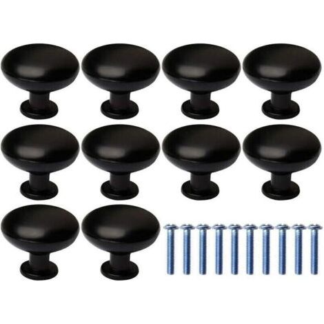 Pair Boutons de meuble ronds noirs 28mmLot de 10Installation facile avec vis 20mmPour placards et tiroirs  10Pcs