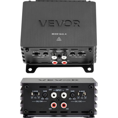 VEVOR Amplificatore Audio per Auto a 4 Canali Amplificatore a Ponte di Classe D max. 4x110 W a 4 Ohm/4x160 W a 2 Ohm, Tensione Nominale 14,4V CC Larghezza di Banda 10 Hz-30 kHz per Veicoli SUV