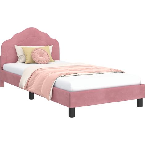Cama para niños con cabecero Rosa 90 x 190 cm Terciopelo vidaXL